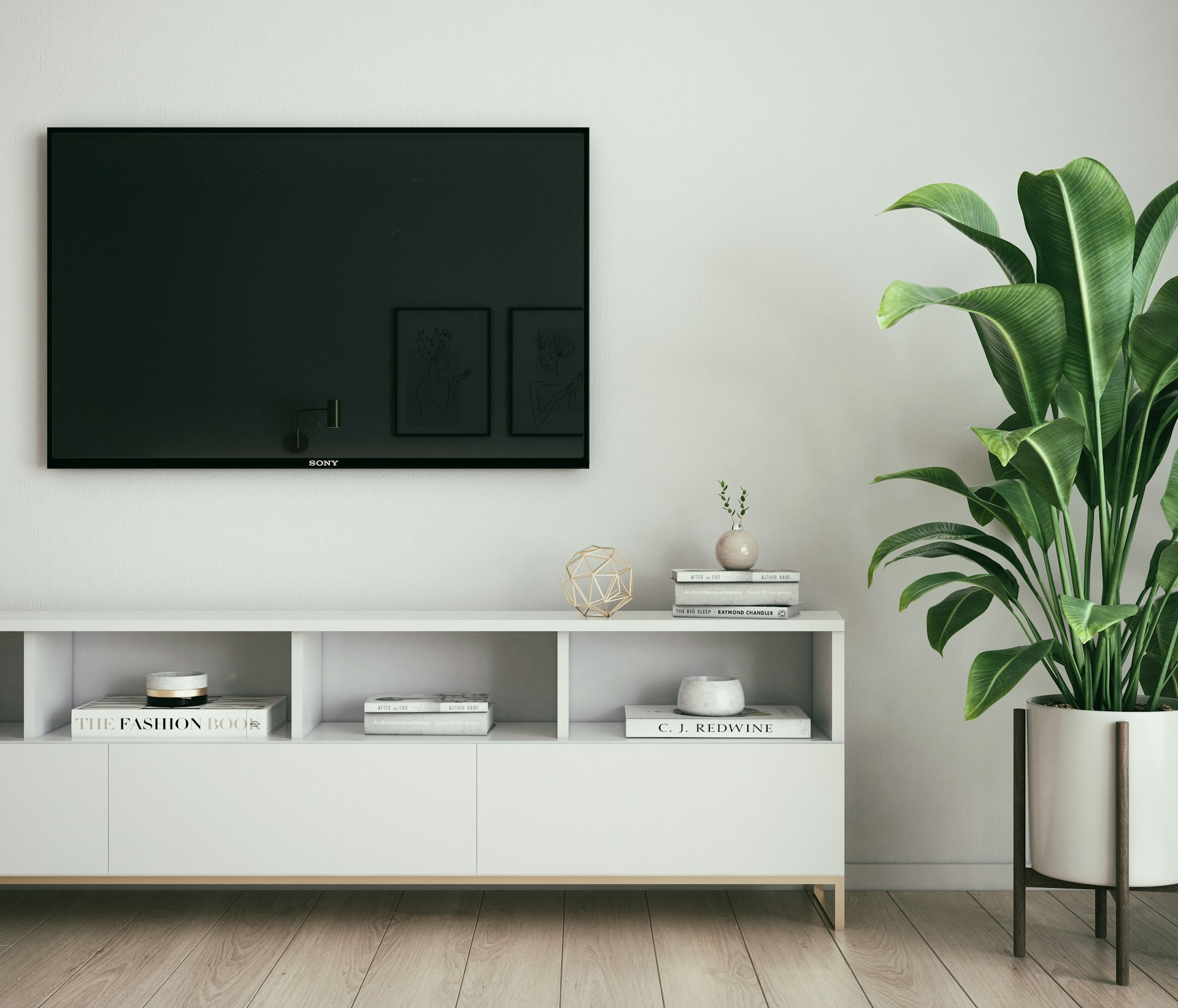 Smart home devices integrated with a modern satellite TV setup in a living room
