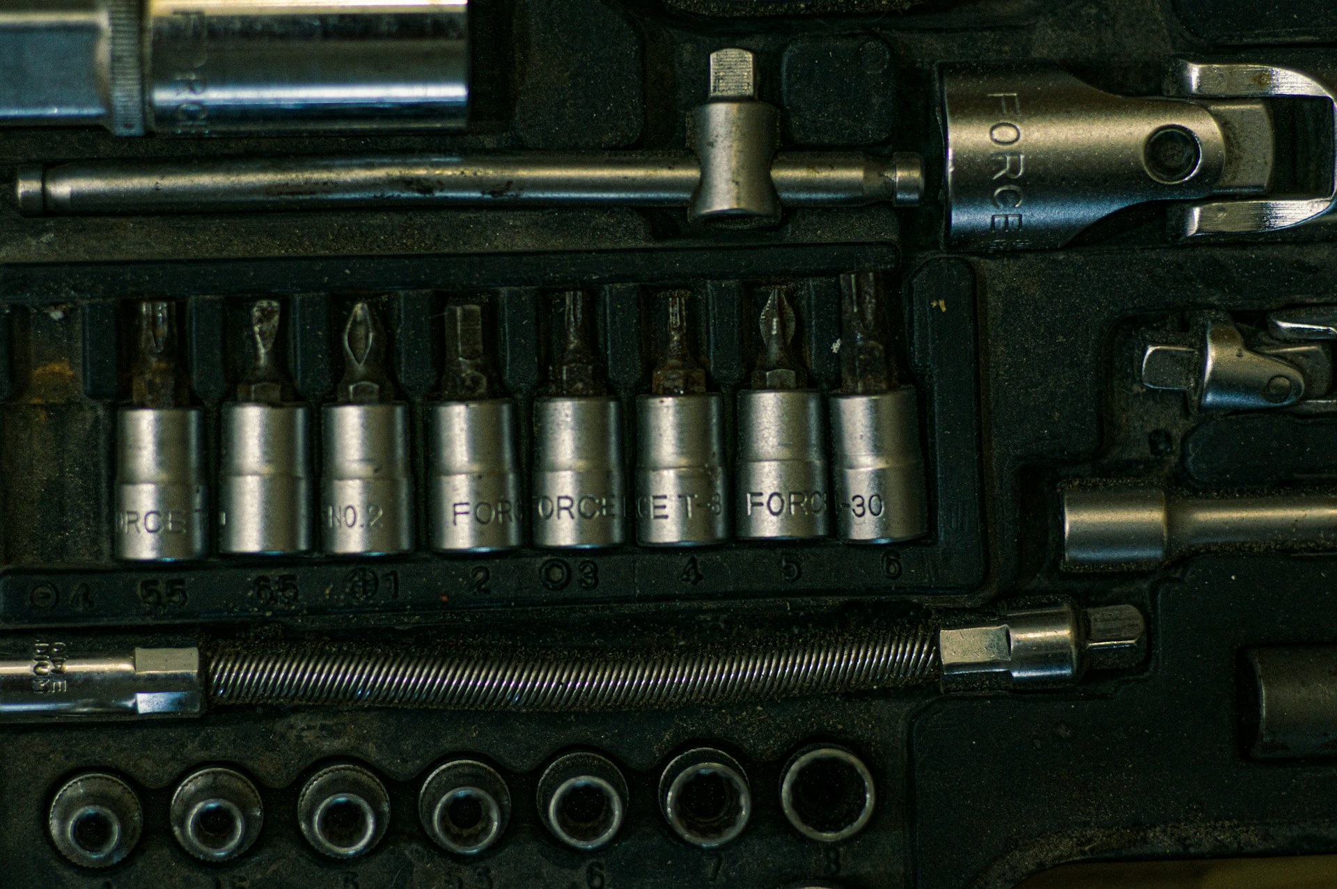 Air compressor powering an impact wrench and pneumatic tools